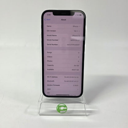 Factory Unlocked Apple iPhone 12 64GB Midnight MGF43LL/A