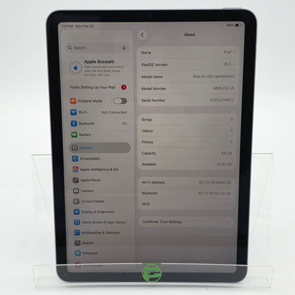 WiFi Only Apple iPad Air 5th Gen 64GB 18.5 Purple MME23LL/A ENGRAVED with Extra