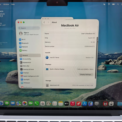 2025 Apple MacBook Air 13.6" M4 8C GPU 4.5GHz 16GB RAM 256GB SSD MC6T4LL/A