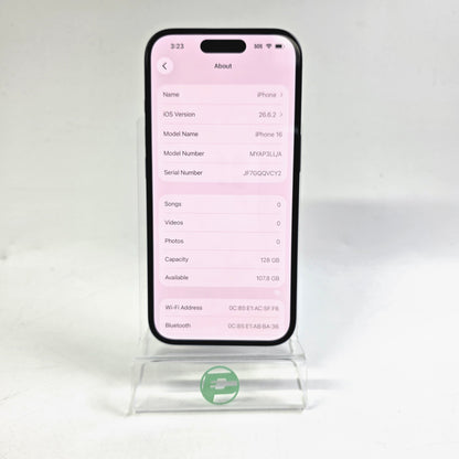 Factory Unlocked Apple iPhone 16 128GB Black MYAP3LL/A