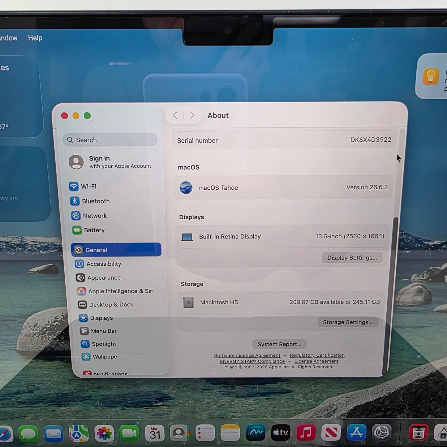 2025 Apple MacBook Air 13.6" M4 8C GPU 4.5GHz 16GB RAM 256GB SSD A3240
