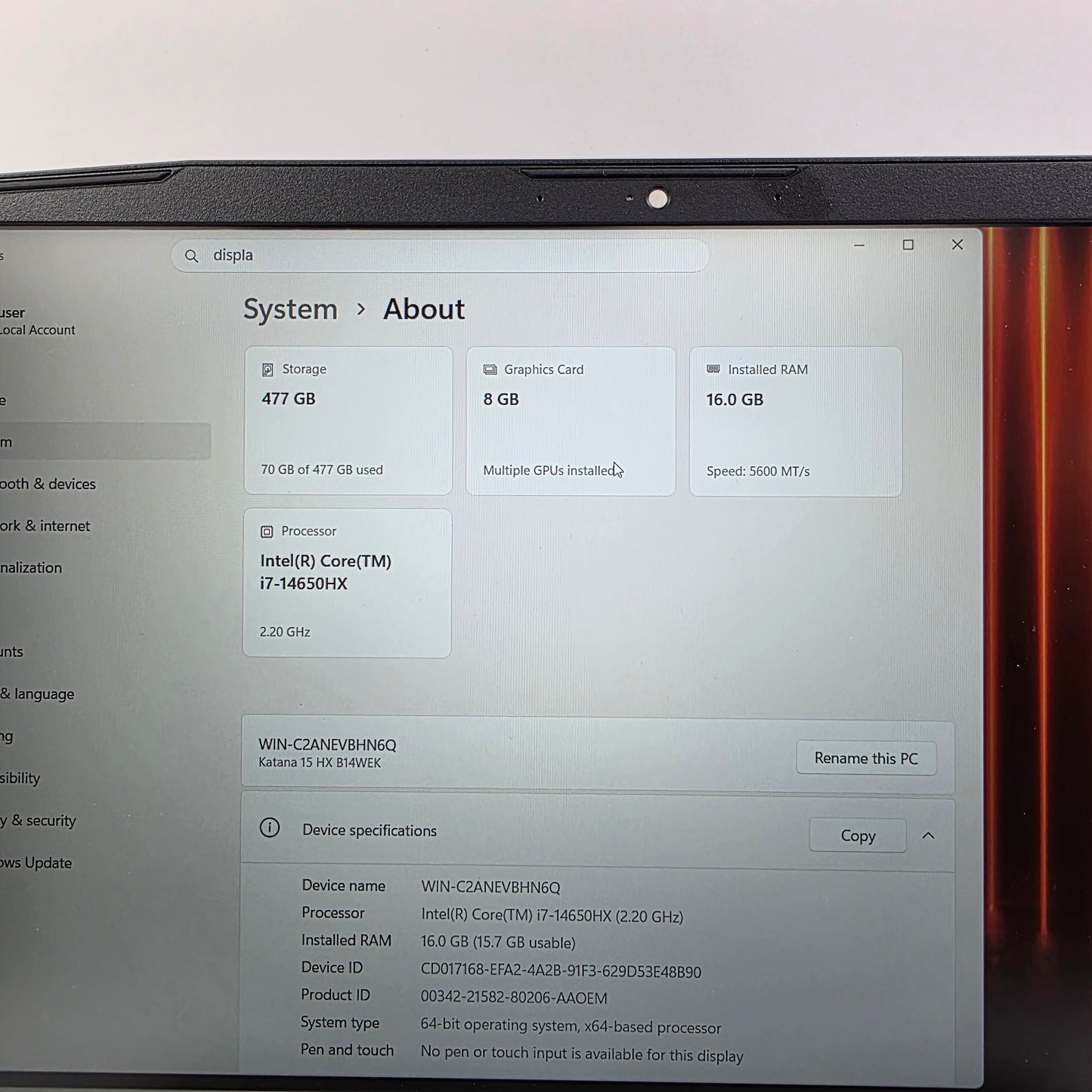 MSI Katana 15 HX B14WEK i7-14650HX 2.2GHz 16GB RAM 500GB SSD GeForce RTX 5050