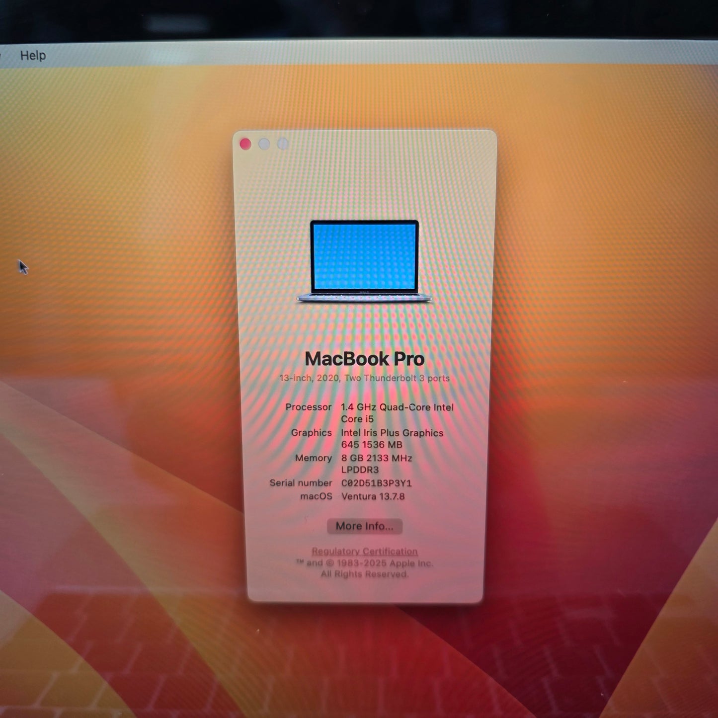 2020 Apple MacBook Pro 13.3" i5 1.4GHz 8GB RAM 256GB SSD Silver A2289