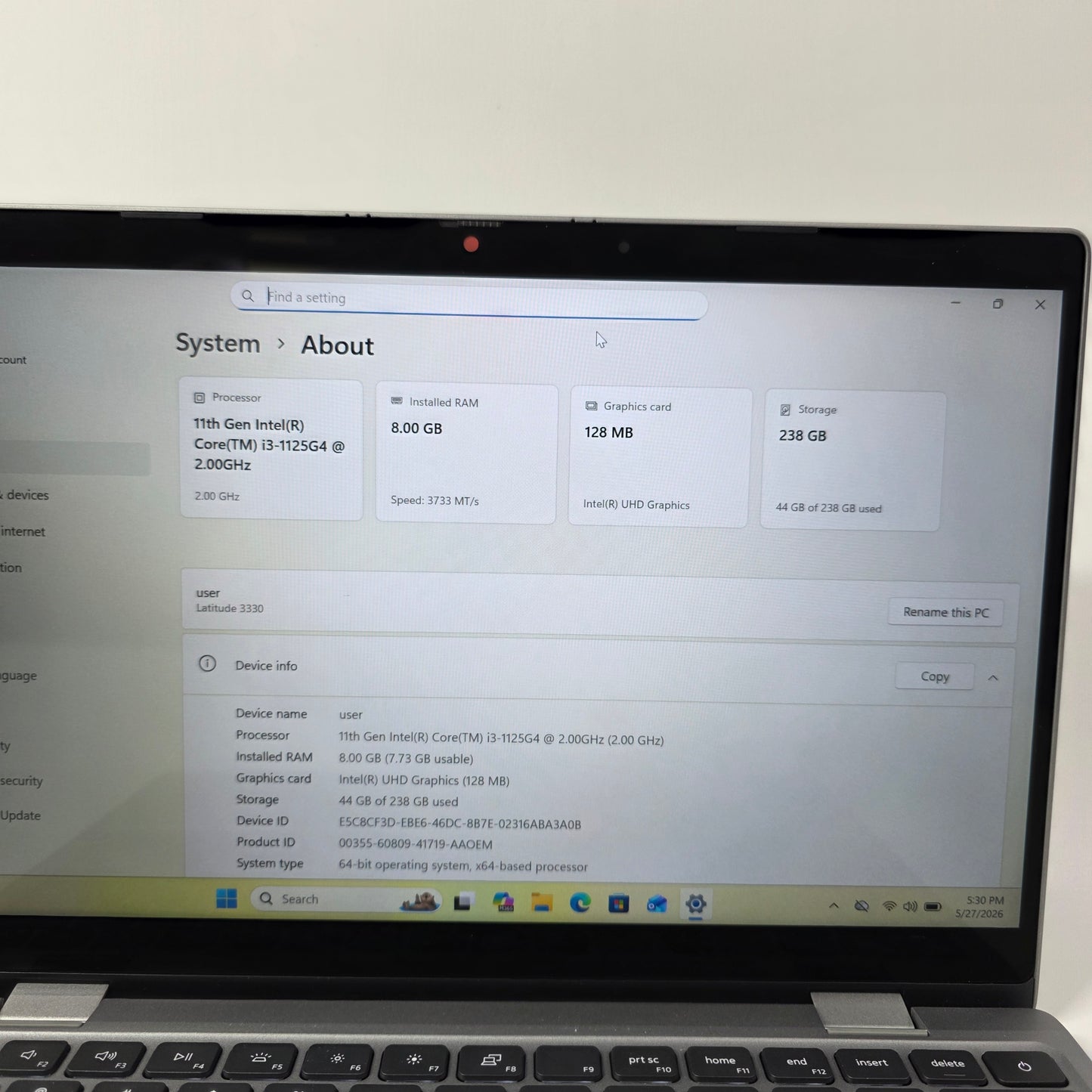 Dell Latitude 3330 15.6" i3-1125G4 2.0GHz 8GB RAM 256GB SSD 256GB