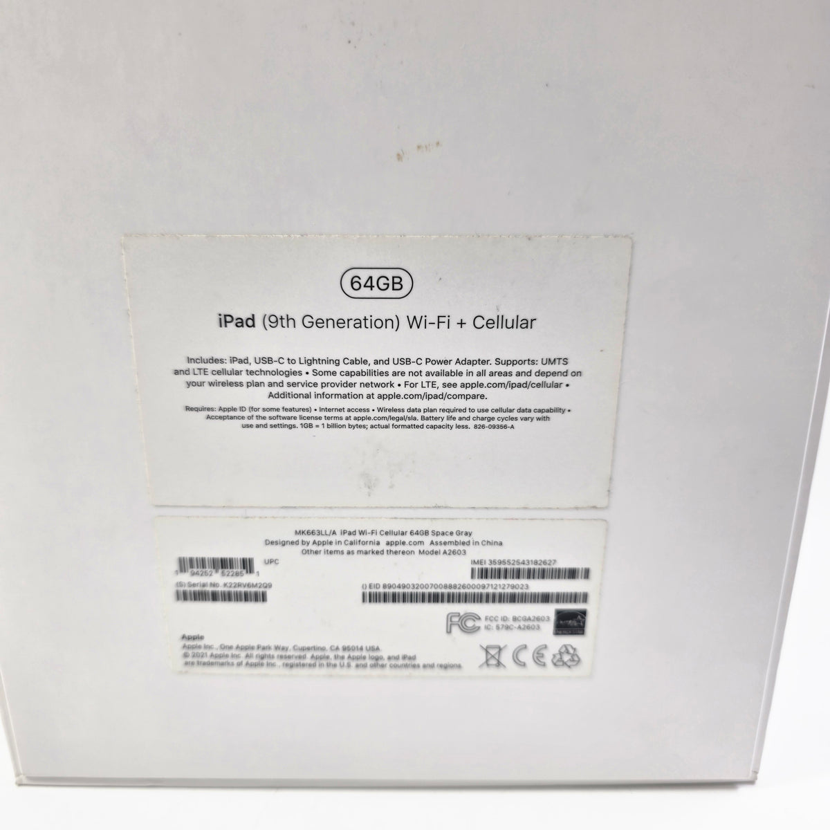 WiFi Only Apple iPad 9th Gen 64GB Space Gray MK663LL/A