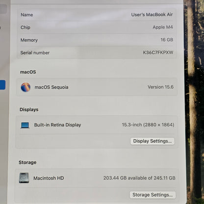 2025 Apple MacBook Air 15" M4 10C GPU 4.5GHz 16GB RAM 256GB SSD MC7A4LL/A