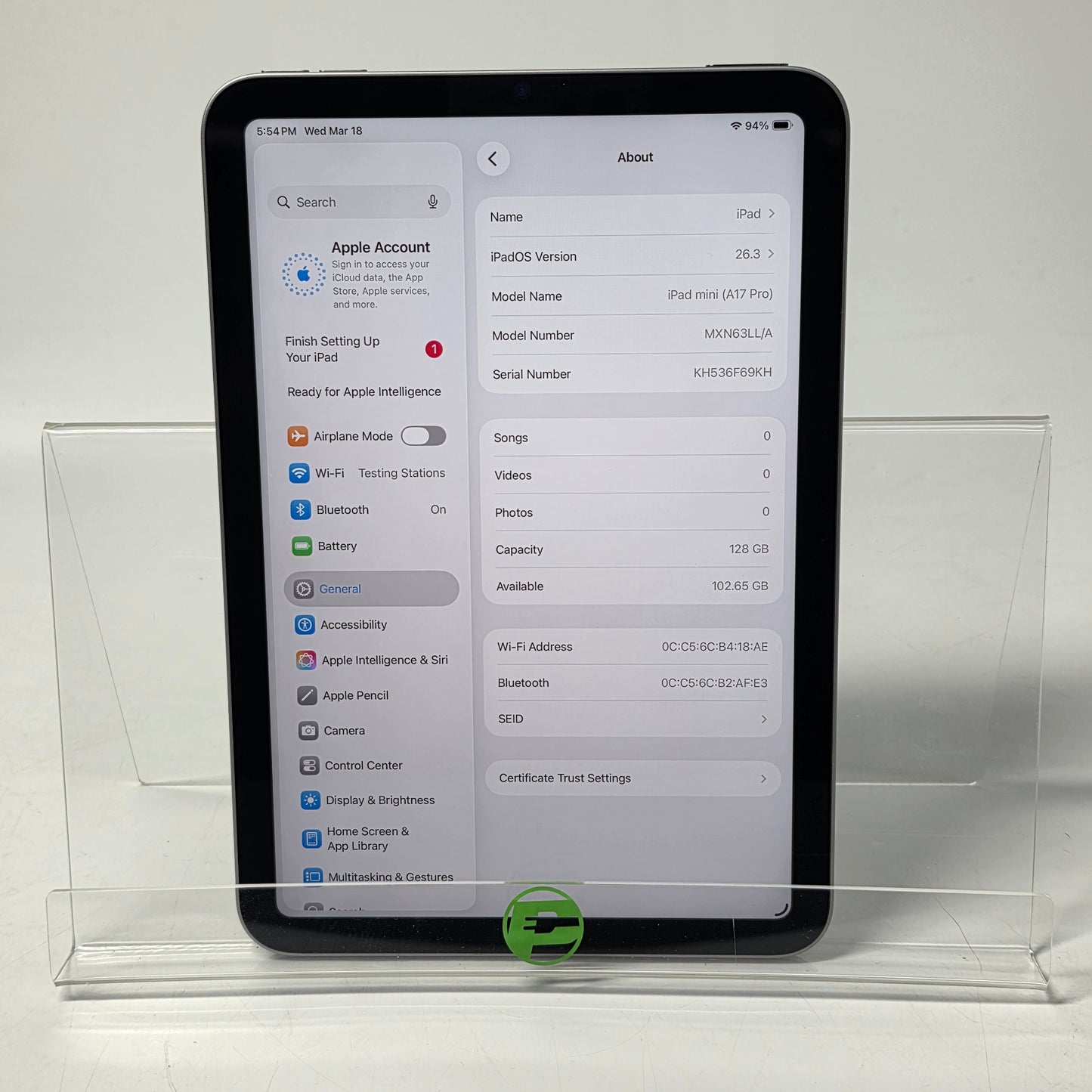 WiFi Only Apple iPad mini (A17 Pro) 128GB Space Gray MXN63LL/A with Apple Pencil