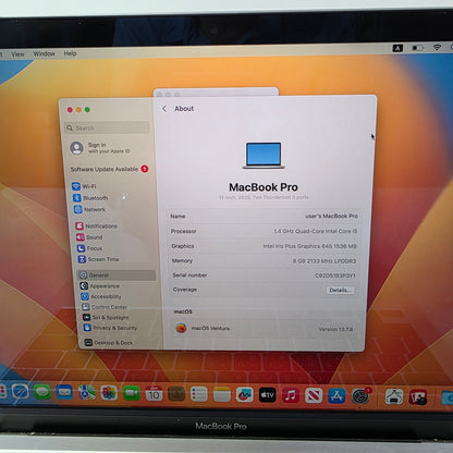 2020 Apple MacBook Pro 13.3" i5 1.4GHz 8GB RAM 256GB SSD Silver A2289