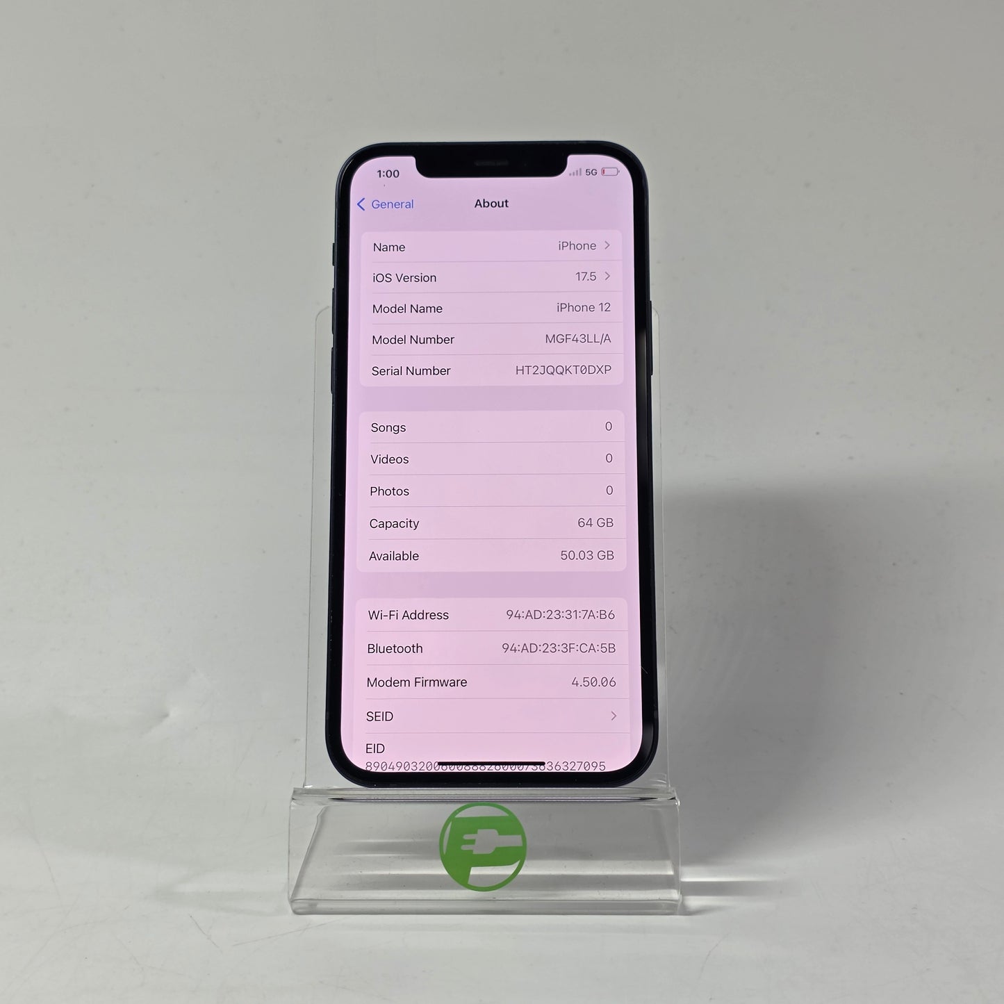 Factory Unlocked Apple iPhone 12 64GB Midnight MGF43LL/A