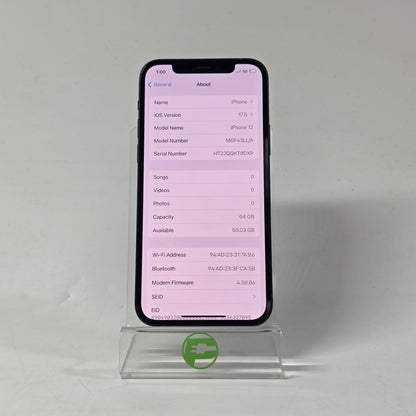 Factory Unlocked Apple iPhone 12 64GB Midnight MGF43LL/A