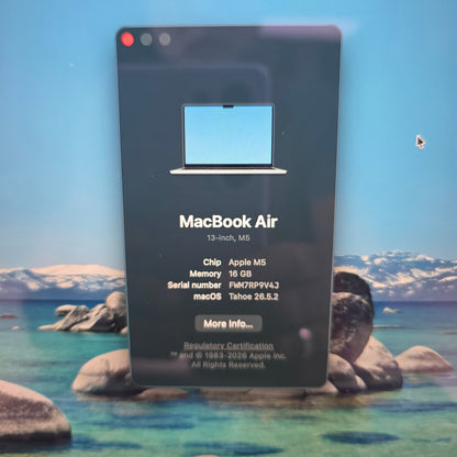 2026 Apple MacBook Air 13" M5 10C GPU 4.6GHz 16GB RAM 512GB SSD MDHH4LL/A
