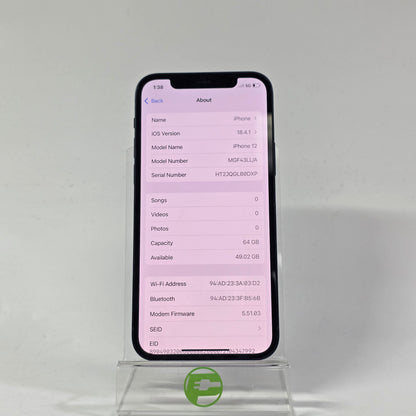 Factory Unlocked Apple iPhone 12 64GB Midnight MGF43LL/A