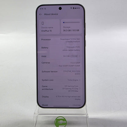 Factory Unlocked OnePlus 15 512GB 16 Khaki CPH2749