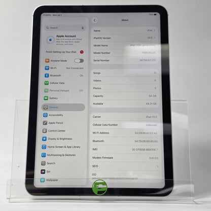 WiFi Only Apple iPad 10th Gen 64GB Silver NQ6J3LL/A