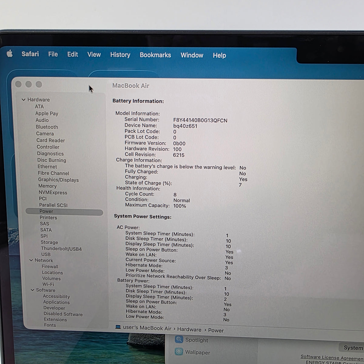 2022 Apple Macbook Air 13.6" M2 8C GPU 3.5GHz 16GB RAM 256GB SSD MC7X4LL/A