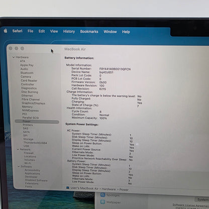 2022 Apple Macbook Air 13.6" M2 8C GPU 3.5GHz 16GB RAM 256GB SSD MC7X4LL/A