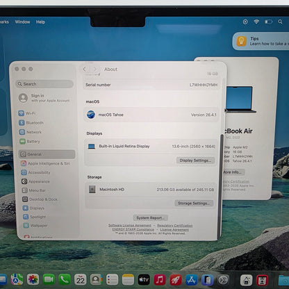 2022 Apple Macbook Air 13.6" M2 8C GPU 3.5GHz 16GB RAM 256GB SSD MC7X4LL/A
