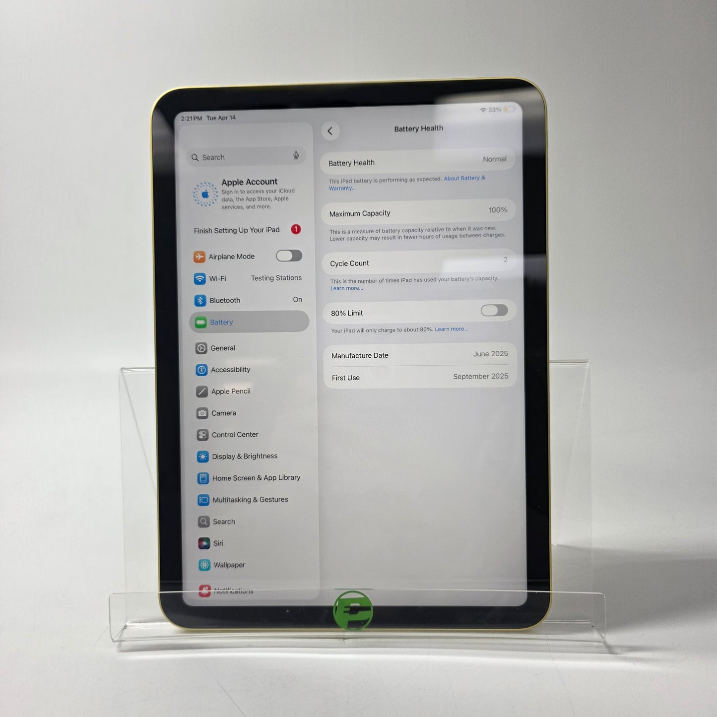 WiFi Only Apple iPad 11" (A16) 128GB Yellow MD4D4LL/A