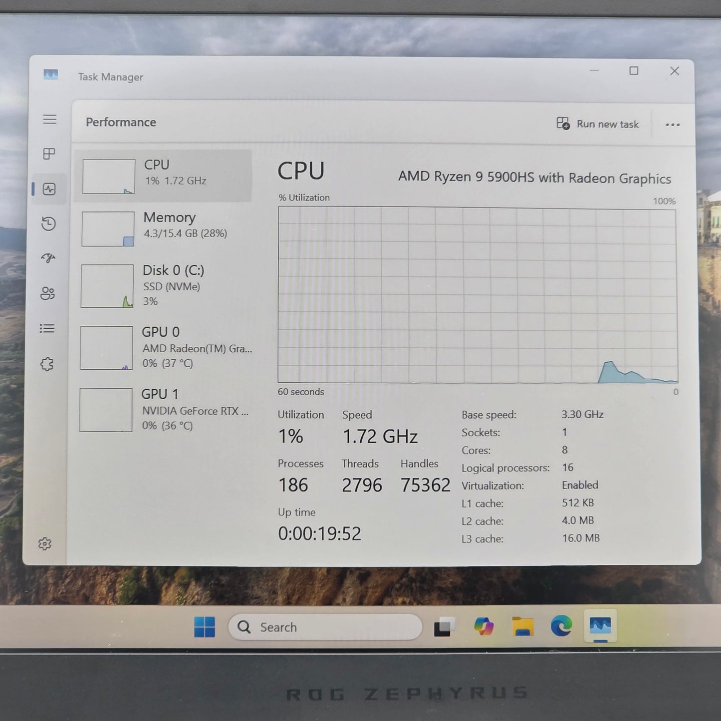 ASUS Zephyrus G14 GA401QM 14" Ryzen 9 5900HS 3.3GHz 16GB RAM 1TB SSD RTX 3060