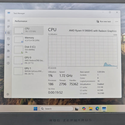ASUS Zephyrus G14 GA401QM 14" Ryzen 9 5900HS 3.3GHz 16GB RAM 1TB SSD RTX 3060