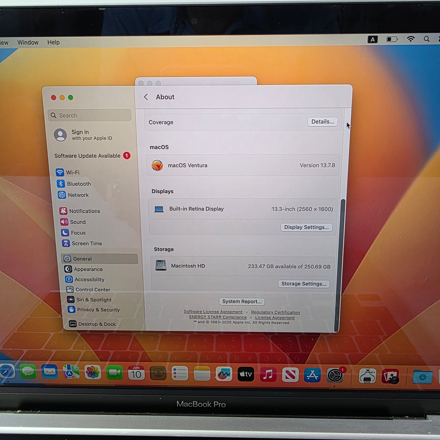 2020 Apple MacBook Pro 13.3" i5 1.4GHz 8GB RAM 256GB SSD Silver A2289
