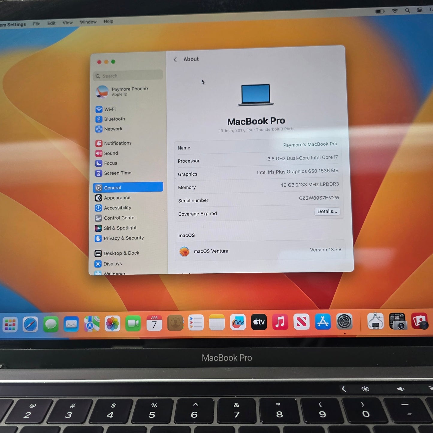 2017 Apple MacBook Pro 13.3" i7 1.7GHz 16GB RAM 1TB SSD Space Gray A1706