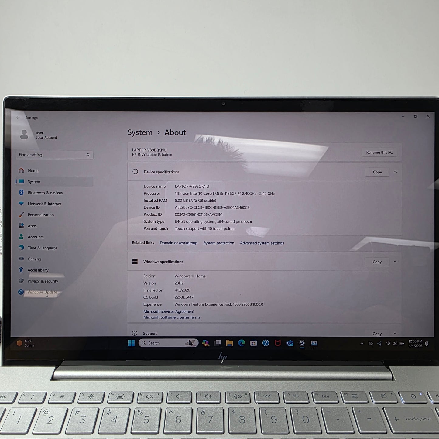 HP Envy 13-BA1075NR 13.3" i5-1135G7 2.4GHz 8GB RAM 256GB SSD