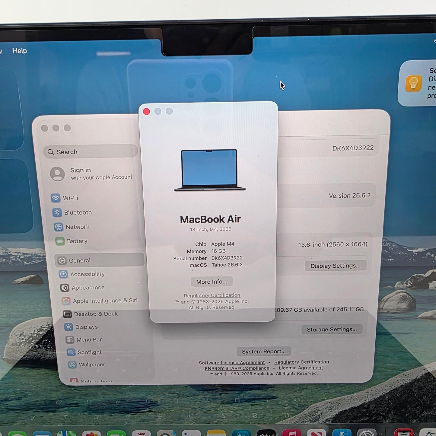 2025 Apple MacBook Air 13.6" M4 8C GPU 4.5GHz 16GB RAM 256GB SSD A3240