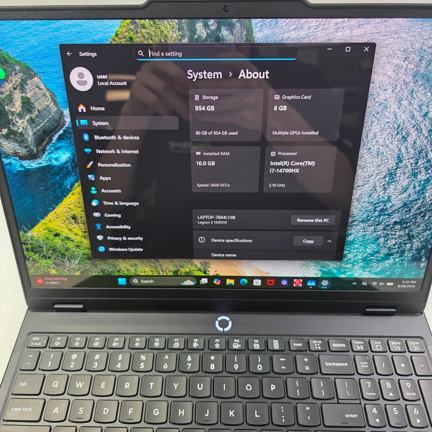 Lenovo legion 5i 83LY 15.1 i7-14700HX 2.1GHz 16GB RAM 1TB SSD GeForce RTX 5060