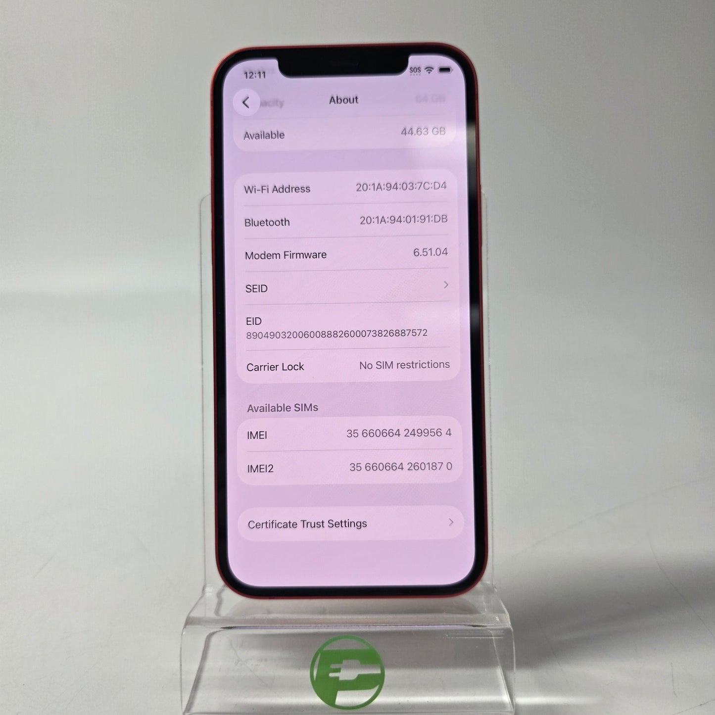 Factory Unlocked Apple iPhone 12 64GB Product Red MGF63LL/A