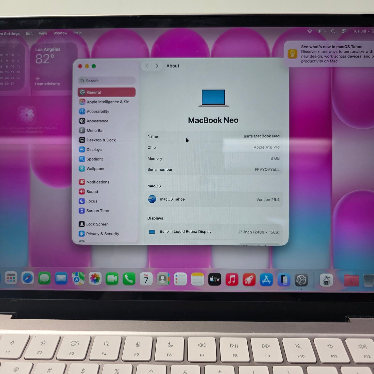 2026 Apple MacBook Neo 13" A18 Pro 5C GPU 4.0GHz 8GB RAM 256GB SSD MHFH4LL/A