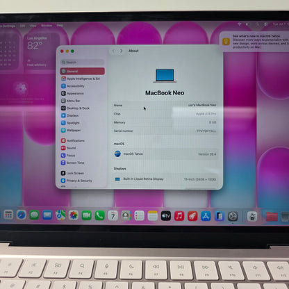 2026 Apple MacBook Neo 13" A18 Pro 5C GPU 4.0GHz 8GB RAM 256GB SSD MHFH4LL/A
