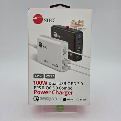 New Siig 100W Power Charger 4 PORT Dual USB-C PD 3.0 PPS & QC 3.0 COMBO