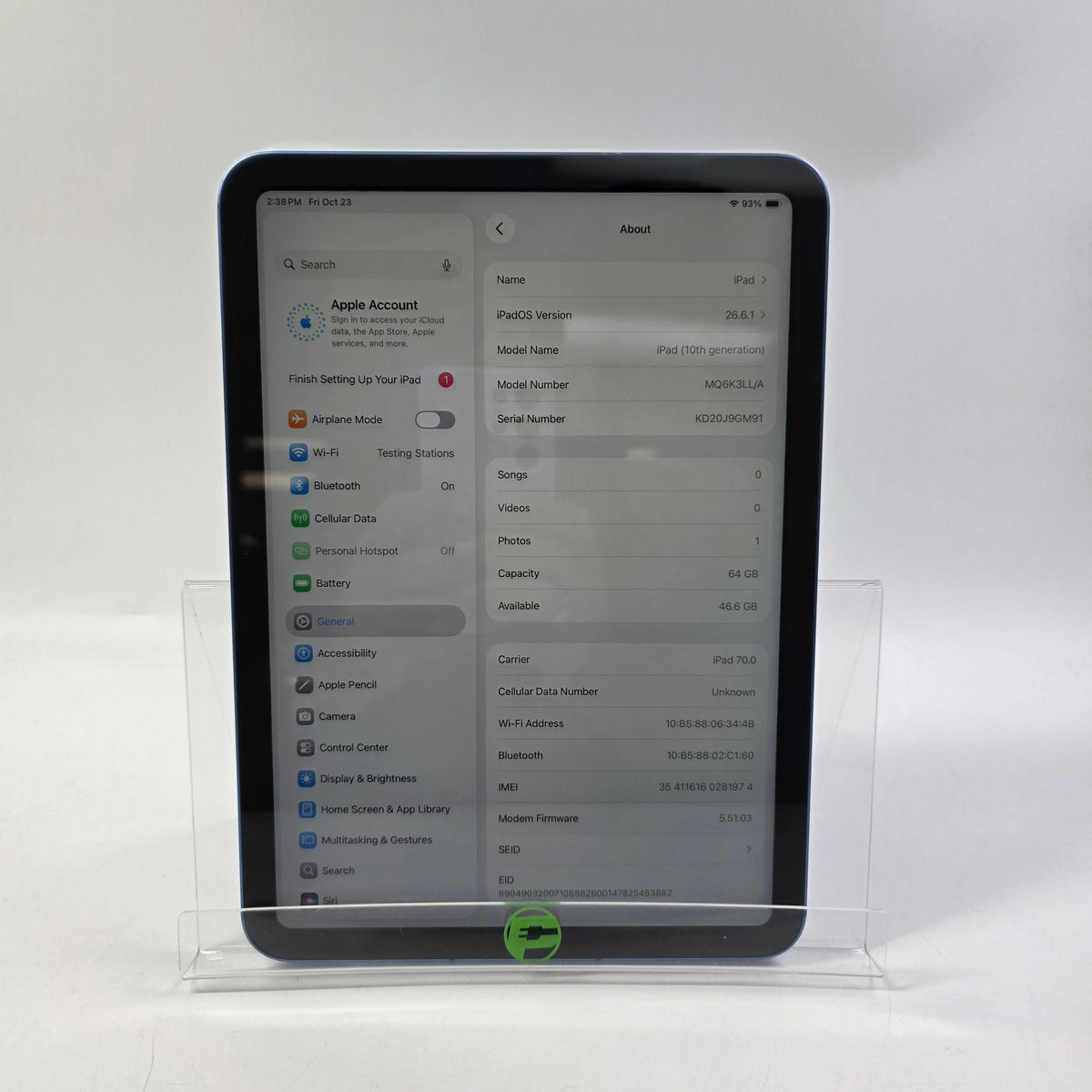 Factory Unlocked Apple iPad 10th Gen 64GB Blue MQ6K3LL/A