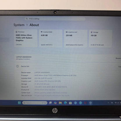 HP Laptop 14-EM0002WM 14" Athlon Silver 7120U 2.4GHz 4GB RAM 128GB SSD